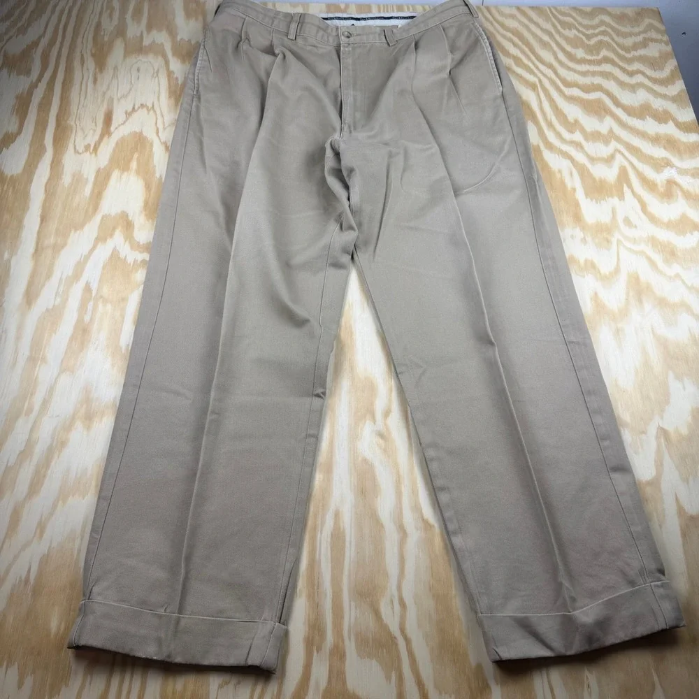 Polo Ralph Lauren Mens Pleated Chino Pants Khaki Tan Cuffed Cotton 38x30